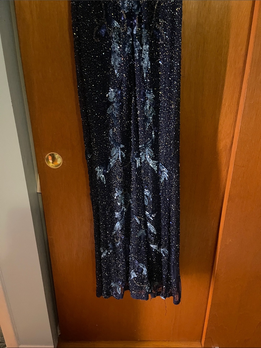 Elegant Navy Sequin Slip Dress with Floral beaded Accents - Picture 7 of 9